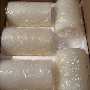 5 white battery operated real wax flame less pillar candles